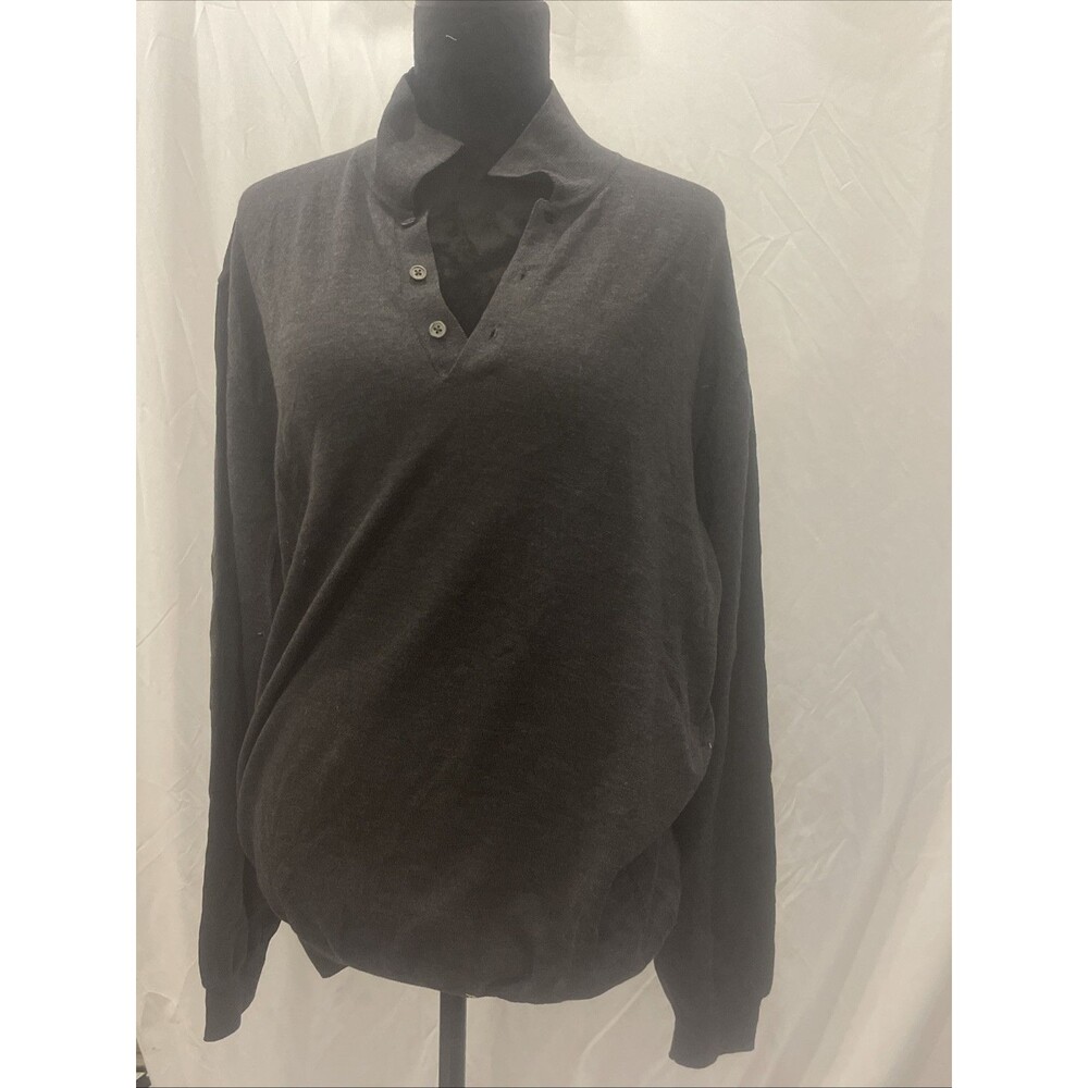 Nordstrom Men Dark Gray 100% Merino Wool Sweater XL Old Money Academia Polo
